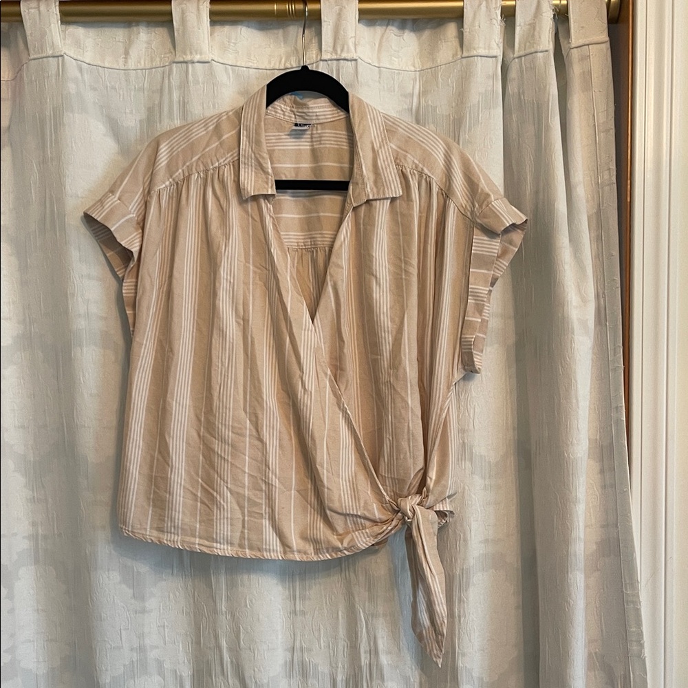 Old Navy Beige Striped Wrap Blouse